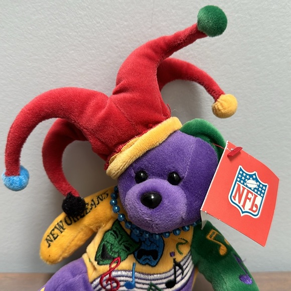 RARE Collection - NFL THE JESTER Super Bowl Clown Bear TEAM BEANS AUTHENTIC - Picture 3 of 13